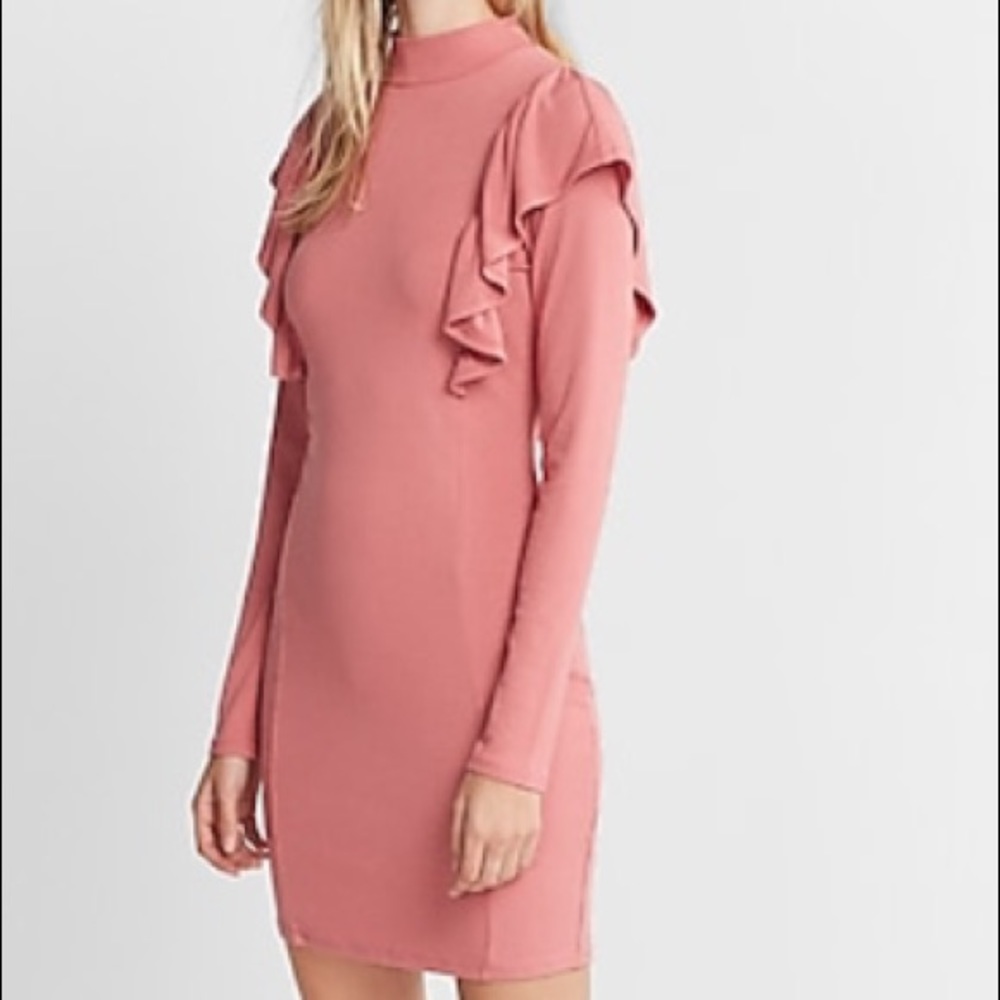 Express Ruffle Front Sheath Ribbed Stretch Dress